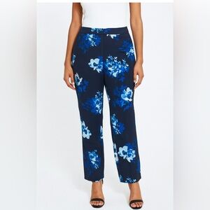 Susan Graver Navy Blue Floral Ankle Pants Size 10P